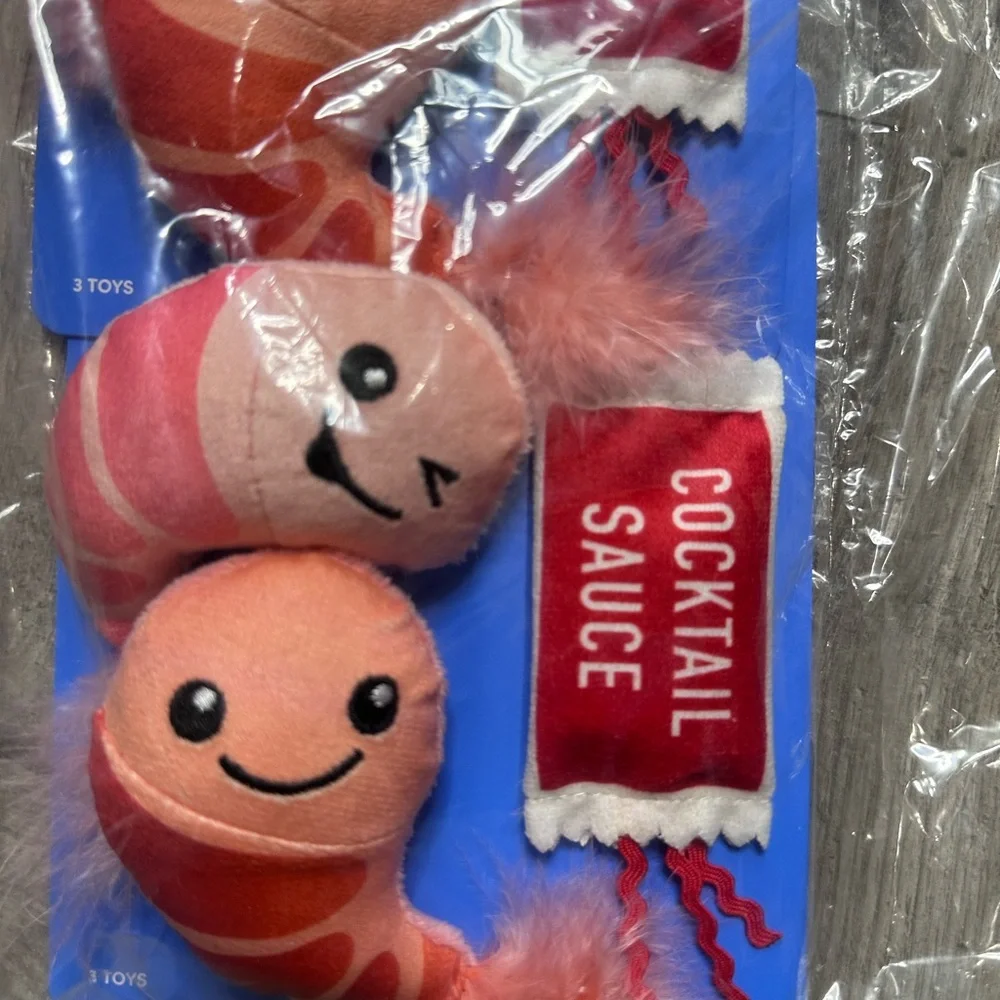 Boots & Barkley Shrimp Catnip Plush Toy Set with Cocktail Sauce 3 sets
